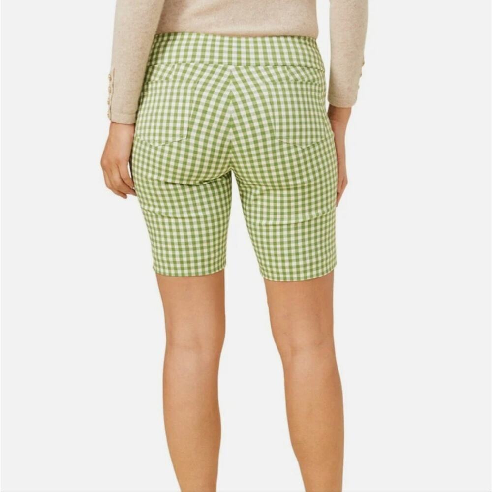 J. McLaughlin Green White Gingham Stretch Bermuda Shorts Pull On Size 2 NEW - Picture 2 of 9